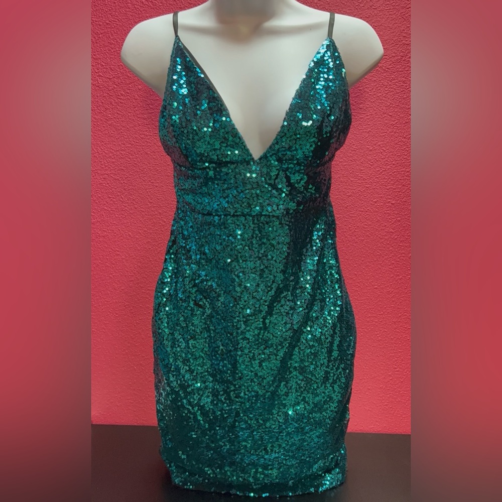 Shirley of Hollywood Teal Sequin Backless Dress